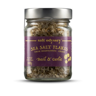Salt Odyssey zeezout basilicum en knoflook 100 gram.