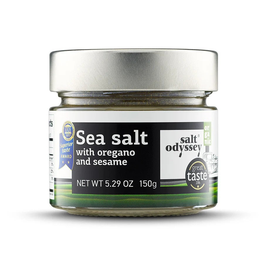 Salt Odyssey Grieks Zeezout met oregano & sesam 150 gram.