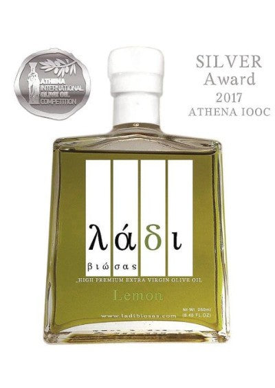 Ladi Biosas biologische koude persing extra virgin Griekse olijfolie met citroen, 250ml.